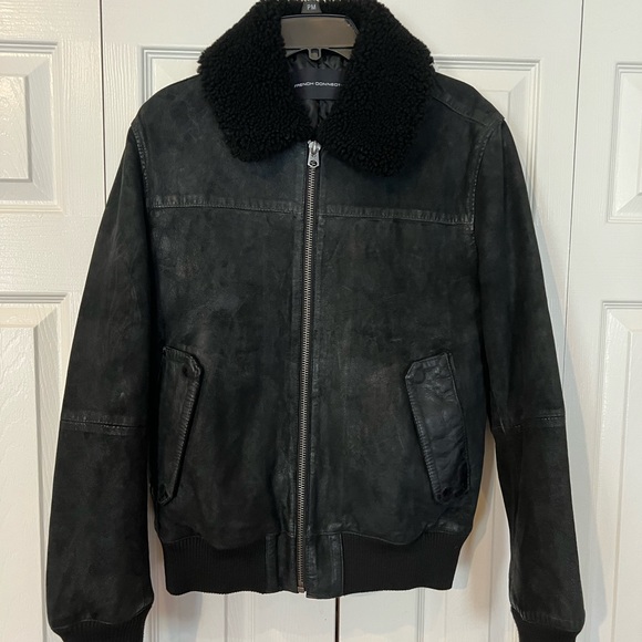 Black leather French Connection jacket size small - Picture 1 of 4